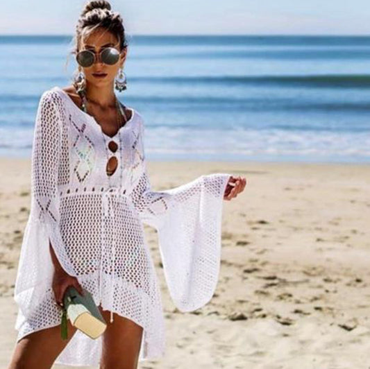 Merkloos Super Sale! - Strandjurkje - Bikini Cover Up - Gehaakt Jurkje - Beach Dress - Medium - Lengte 90cm - Mouwlengte 65cm