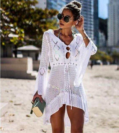 Merkloos Super Sale! - Strandjurkje - Bikini Cover Up - Gehaakt Jurkje - Beach Dress - Medium - Lengte 90cm - Mouwlengte 65cm