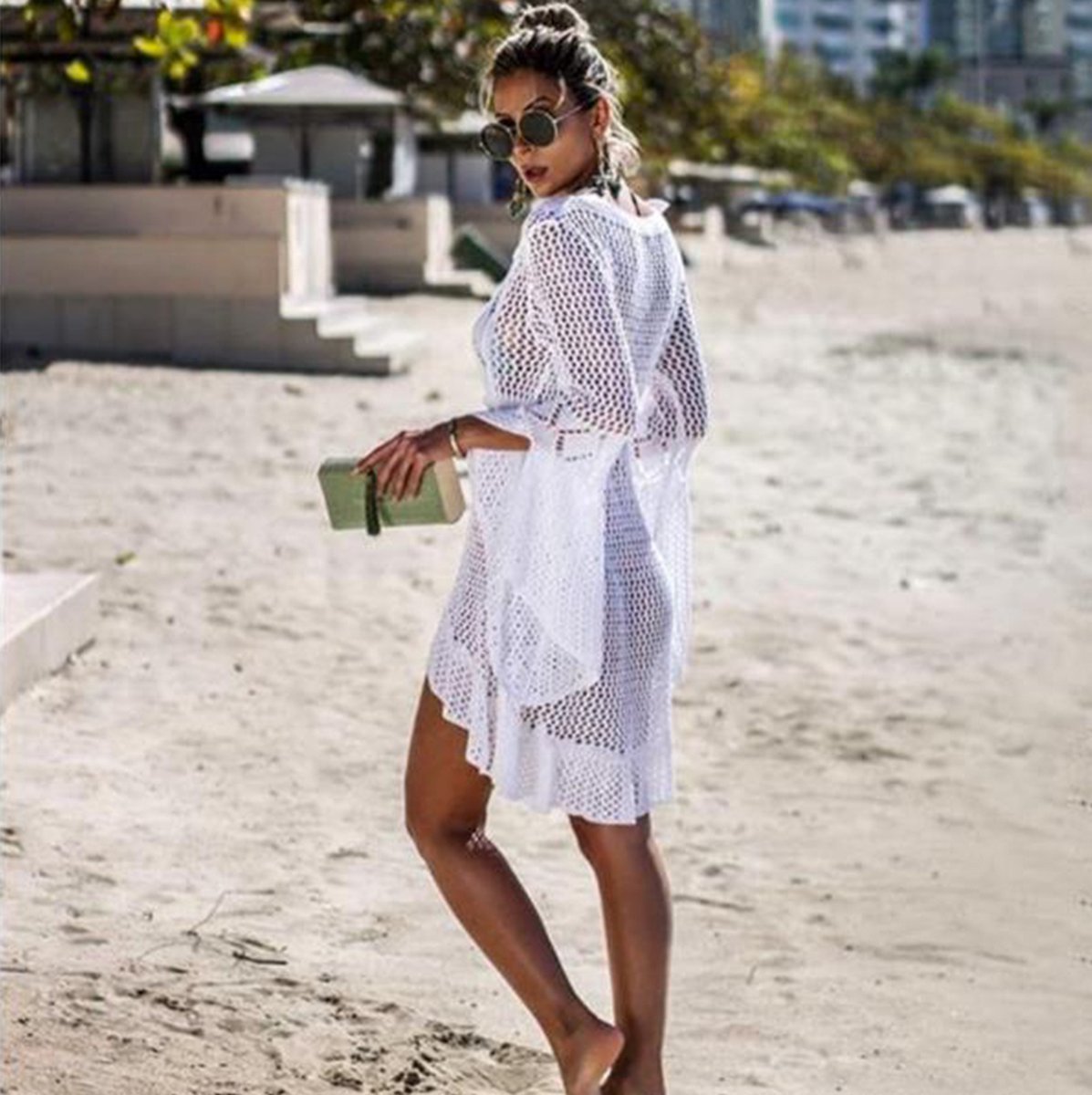 Merkloos Super Sale! - Strandjurkje - Bikini Cover Up - Gehaakt Jurkje - Beach Dress - Medium - Lengte 90cm - Mouwlengte 65cm