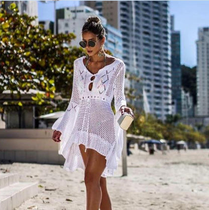 Merkloos Super Sale! - Strandjurkje - Bikini Cover Up - Gehaakt Jurkje - Beach Dress - Medium - Lengte 90cm - Mouwlengte 65cm