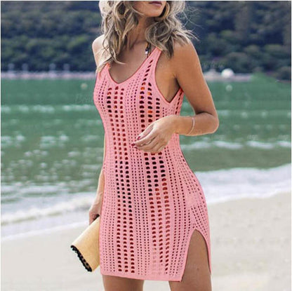 Merkloos Gehaakt Strand Jurkje - Bikini Cover Up - Gypsy - Beach - Boho - Sexy Strand Jurkje - Roze - Large - Zomer Trui - Lounge - Ibiza