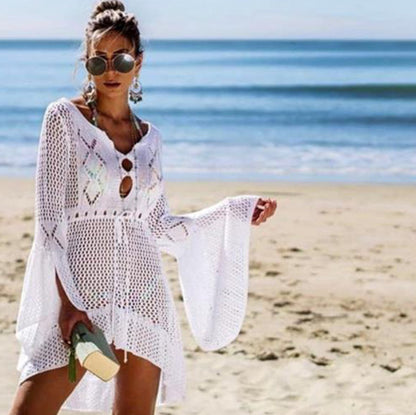 Merkloos Super Sale! - Strandjurkje - Bikini Cover Up - Gehaakt Jurkje - Beach Dress - Medium - Lengte 90cm - Mouwlengte 65cm