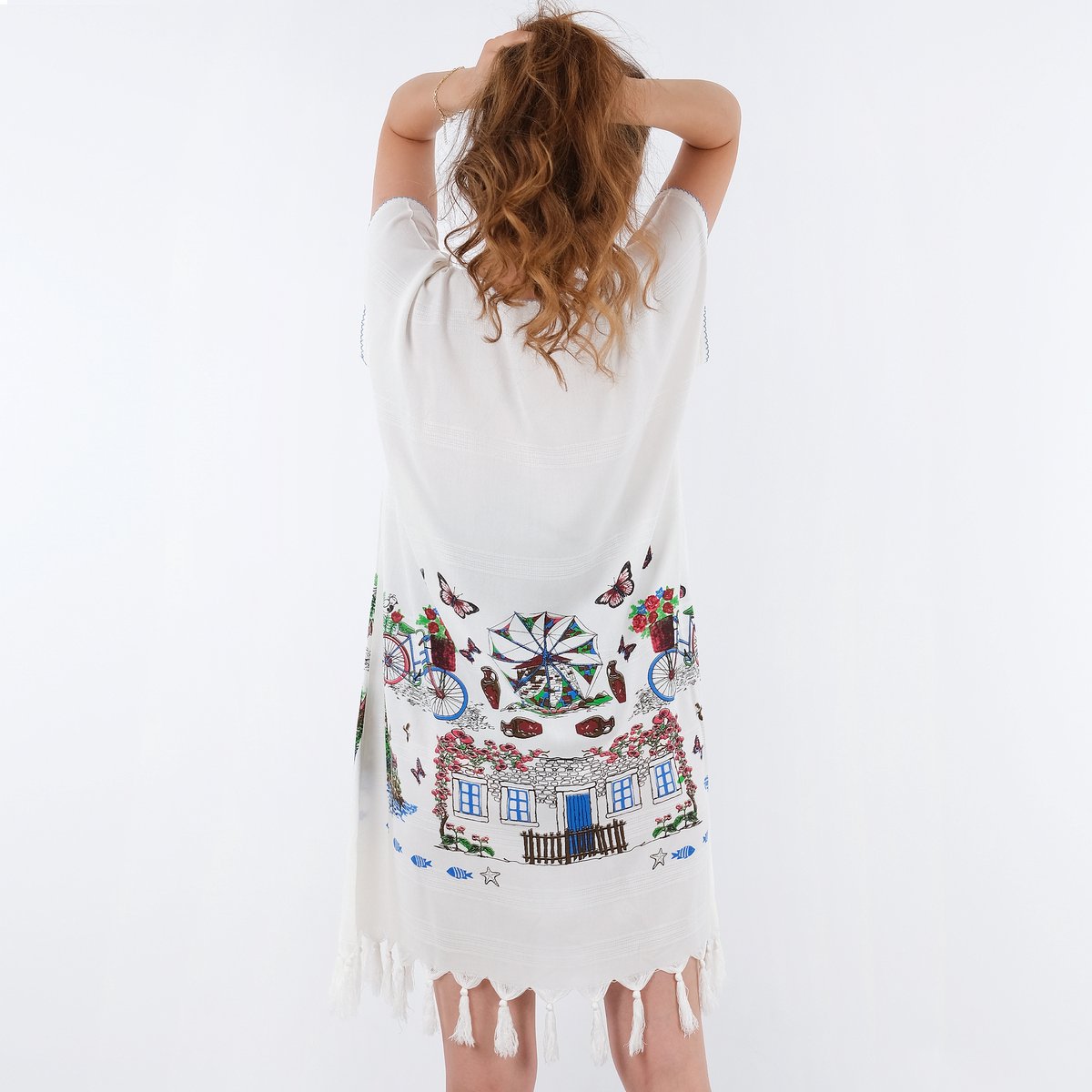 Merkloos Tavas Strandtuniek Vissersdorp One Size Strandponcho Overtop Volwassene Strandmode Beach-dress Sarong Pareo Dress Strandjurk