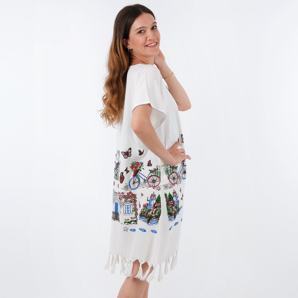 Merkloos Tavas Strandtuniek Vissersdorp One Size Strandponcho Overtop Volwassene Strandmode Beach-dress Sarong Pareo Dress Strandjurk
