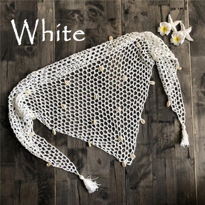 Merkloos Gehaakte Bikini Omslagdoek Met Schelpjes - Bikini Cover Up - Gehaakte Doek Met Schelpjes - Visnet Doek