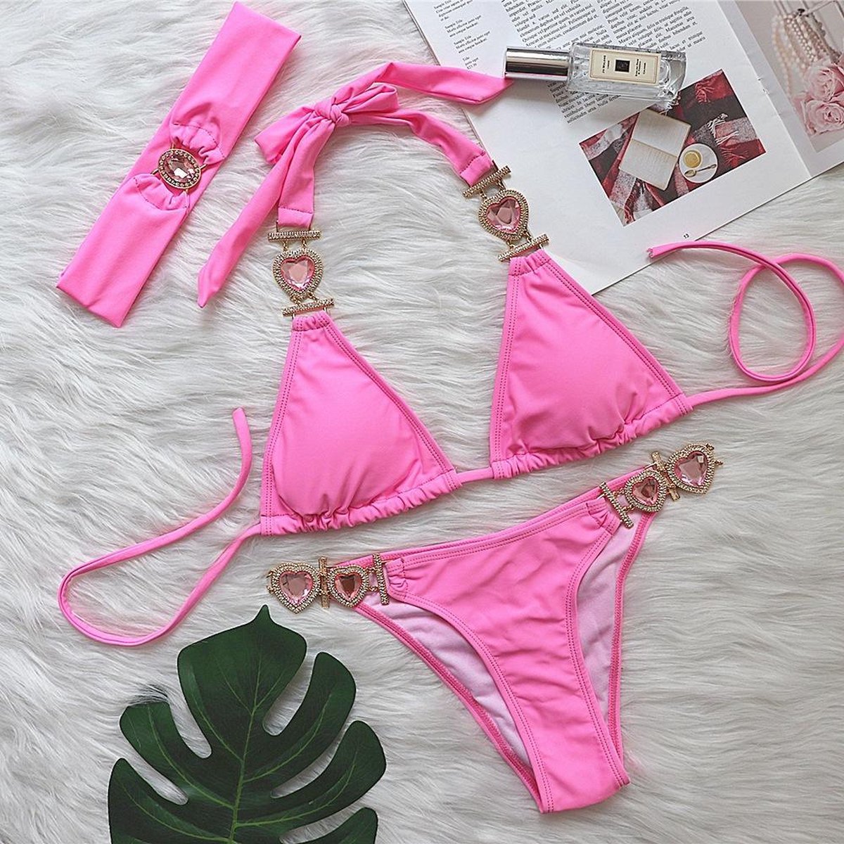 Merkloos Zomer Uitverkoop - Trendy Bikini - Juwelen Bikini's - Bikini - Strandmode - Hippe Bikini - Bikini Met Haarband