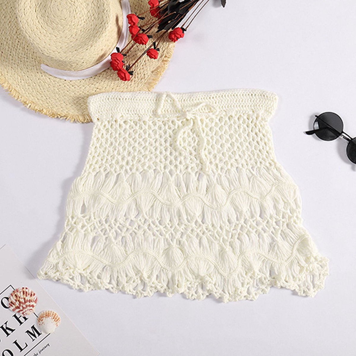 Merkloos Gehaakt Strand Rokje - Bikini Cover Up - Gypsy - Beach - Boho - Sexy Rokje - Wit - One Size - Zomer - Lounge - Ibiza