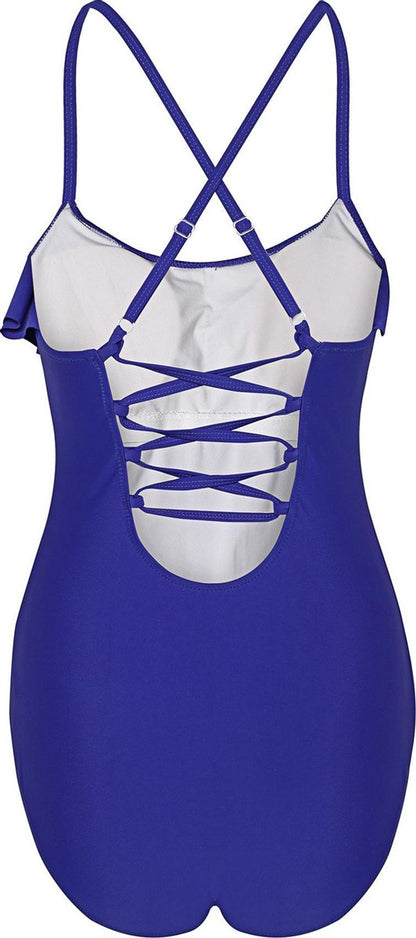  Badpak Dames Met Een Volante Voorkant - Vilolet Blauw -M (Valt Klein)