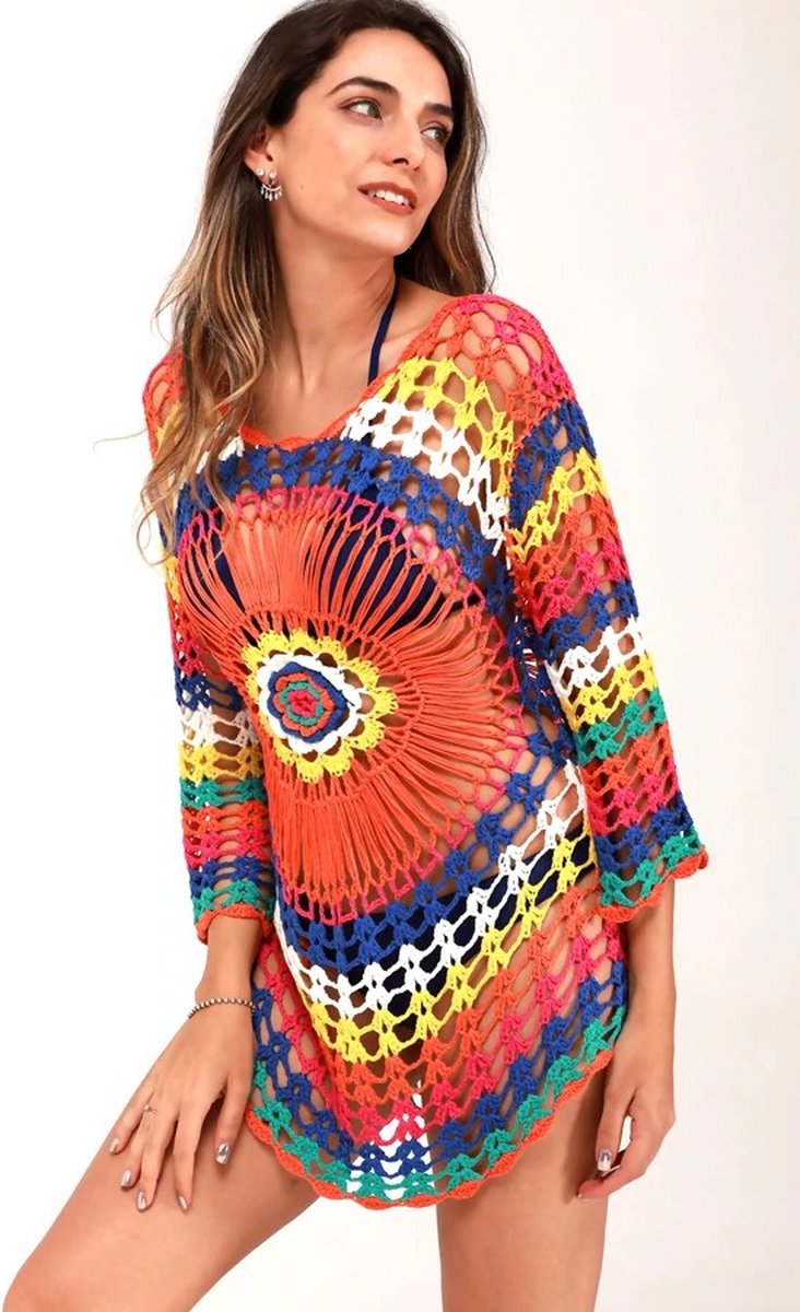Merkloos Super Sale! - Gehaakt Strand Jurkje - Bikini Cover Up - Gypsy - Beach - Boho - Sexy Strand Jurkje - One Size - Zomer Trui - Lounge - Ibiza