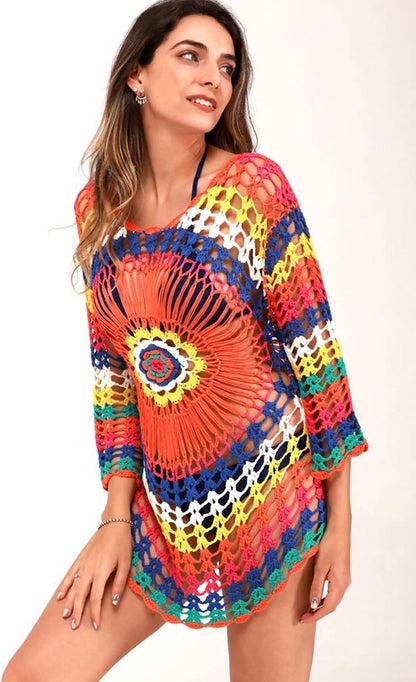 Merkloos Super Sale! - Gehaakt Strand Jurkje - Bikini Cover Up - Gypsy - Beach - Boho - Sexy Strand Jurkje - One Size - Zomer Trui - Lounge - Ibiza