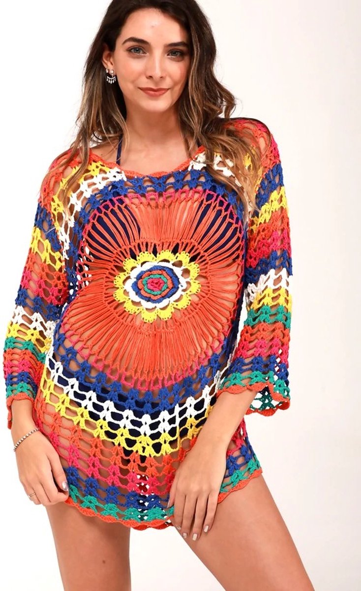 Merkloos Super Sale! - Gehaakt Strand Jurkje - Bikini Cover Up - Gypsy - Beach - Boho - Sexy Strand Jurkje - One Size - Zomer Trui - Lounge - Ibiza