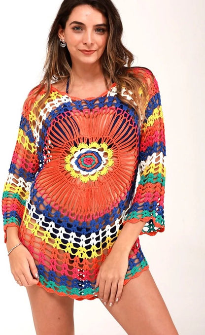 Merkloos Super Sale! - Gehaakt Strand Jurkje - Bikini Cover Up - Gypsy - Beach - Boho - Sexy Strand Jurkje - One Size - Zomer Trui - Lounge - Ibiza