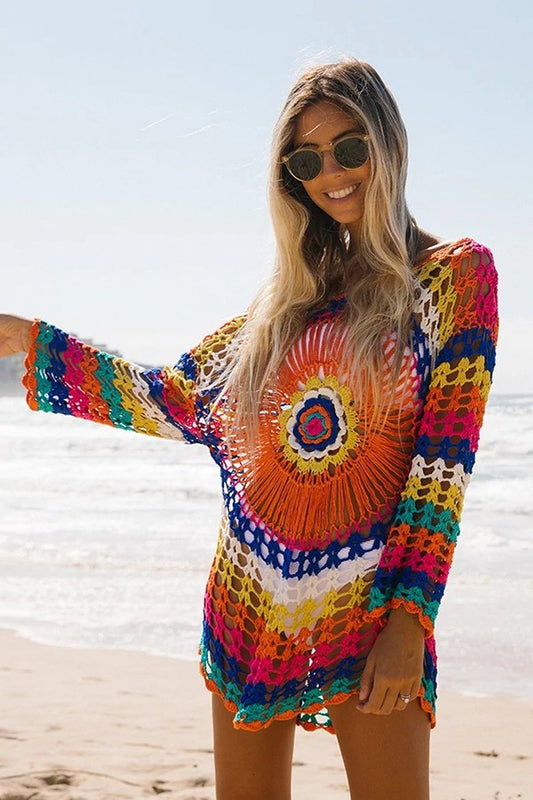 Merkloos Super Sale! - Gehaakt Strand Jurkje - Bikini Cover Up - Gypsy - Beach - Boho - Sexy Strand Jurkje - One Size - Zomer Trui - Lounge - Ibiza